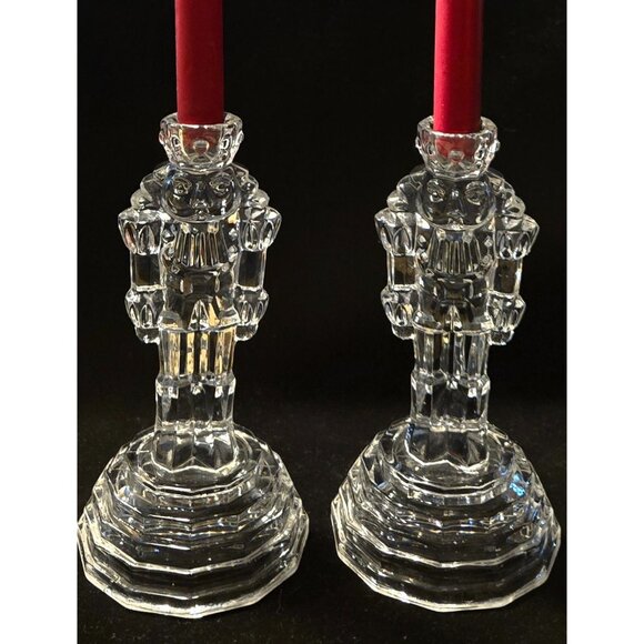 Vintage Princess House Crystal Nutcracker Candlestick Holders Holiday Décor mint - Picture 1 of 10